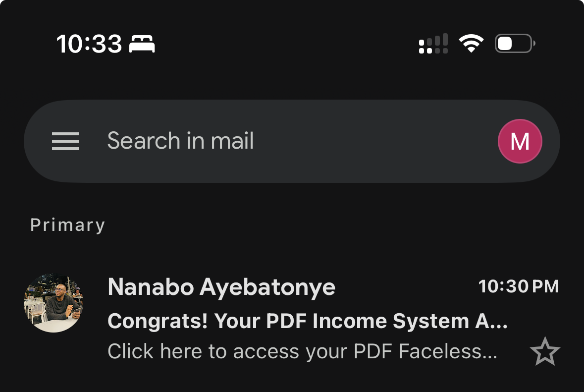 Preview of the welcome email from Nanabo Ayebatonye in a Gmail inbox